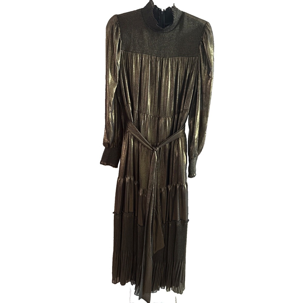 Alex Marie Long Full Skirt Lined Metallic Bronze Shimmer Dress Size 12